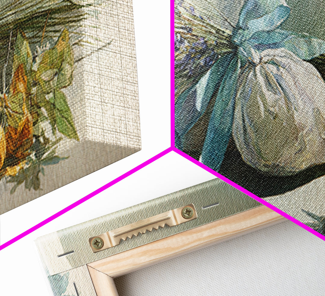 Lavender Sachet and Ribbon Still Life Framed Canvas Print, Laundry Room Art, Minimalist Decor, Living Room Decor, Clean, LRA-2x1-13