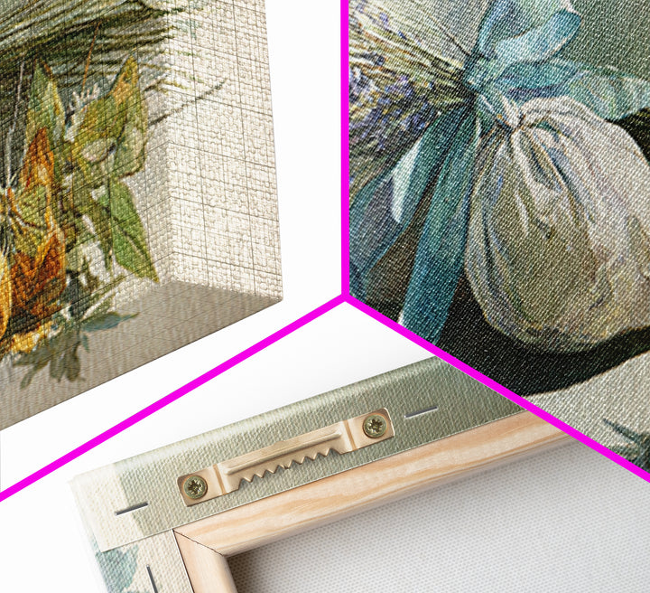 Lavender Sachet and Ribbon Still Life Framed Canvas Print, Laundry Room Art, Minimalist Decor, Living Room Decor, Clean, LRA-2x1-13