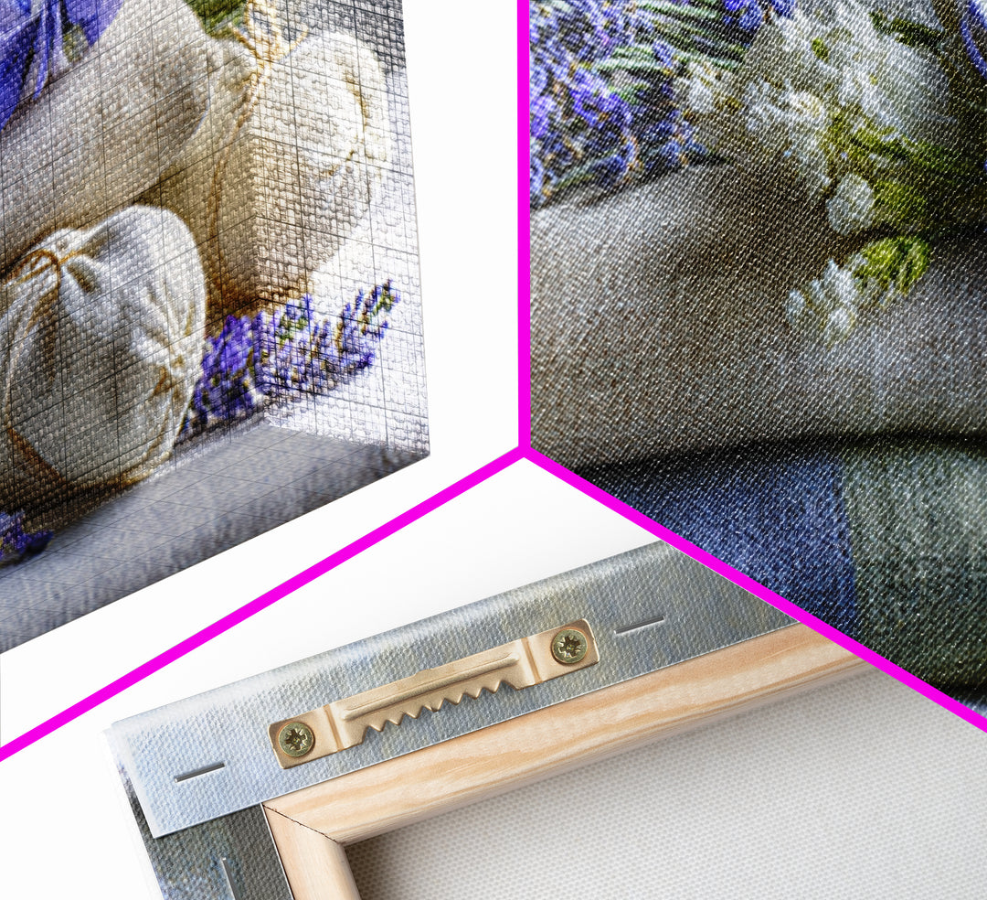 Lavender Sachet and Ribbon Still Life Framed Canvas Print, Laundry Room Art, Minimalist Decor, Living Room Decor, Clean, LRA-2x1-37