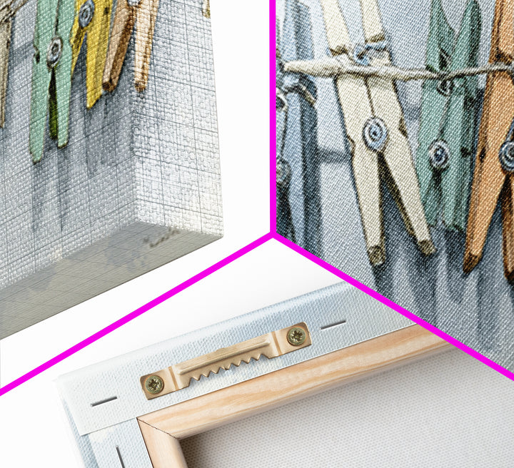 Cheerful Clothespins Arranged as Pattern Canvas Print, Laundry Room Art, Digital Art, Living Room Decor, Fine Art, Clean, LRA-2x1-48