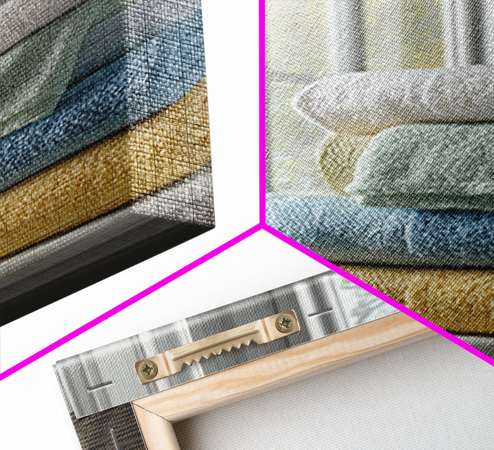 Basket of Folded Towels Framed Canvas Print, Laundry Room Art, Textured Painting, Living Room Decor, Fine Art, Clean, LRA-2x3-46