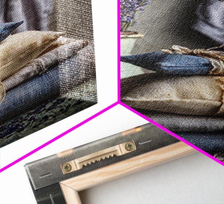 Lavender Sachet and Ribbon Still Life Framed Canvas Print, Laundry Room Art, Farmhouse Decor, Living Room Decor, Clean, LRA-2x3-73