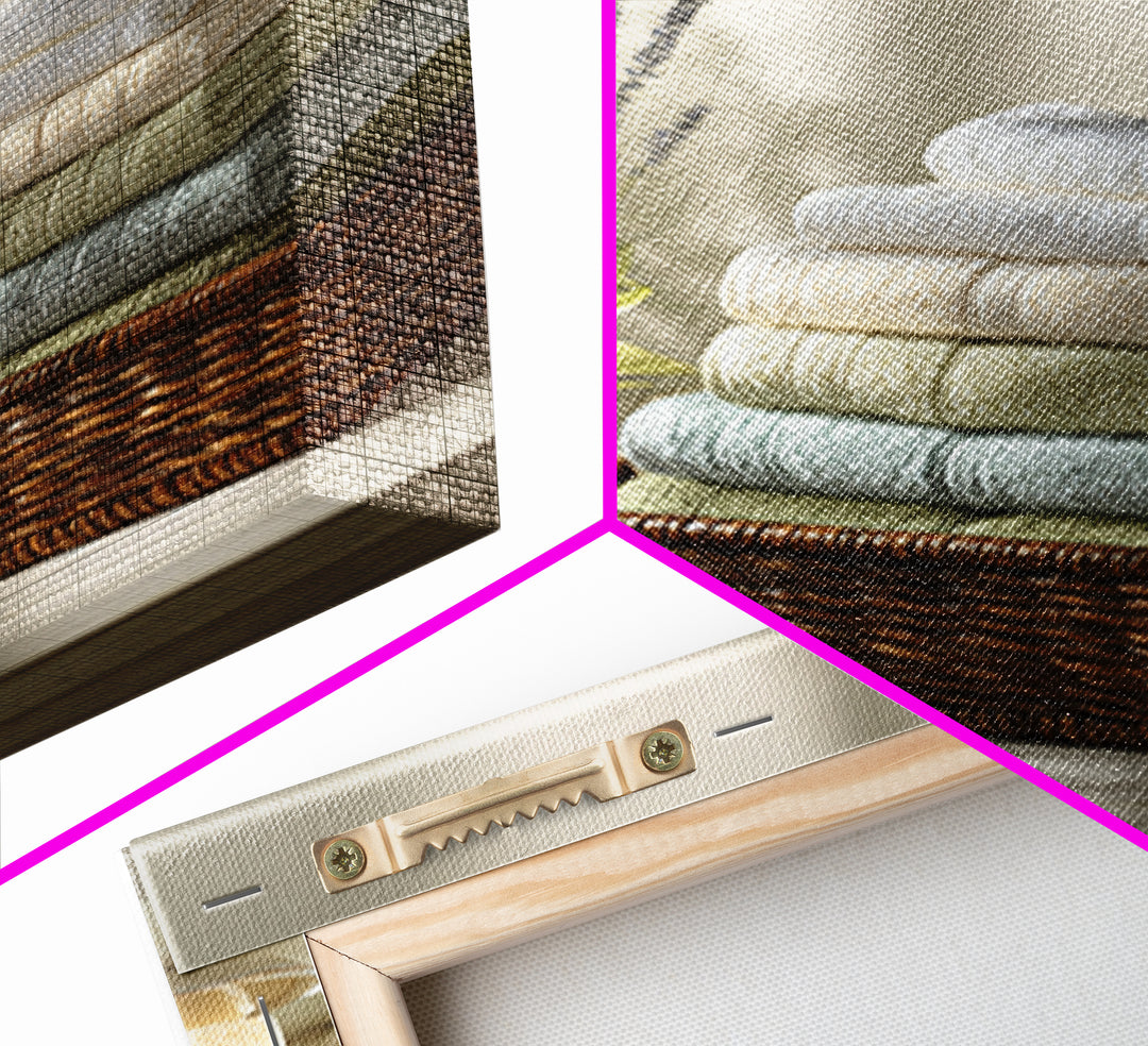 Basket of Folded Towels Framed Canvas Print, Laundry Room Art, Digital Print, Living Room Decor, Clean, Custom Wall Art, LRA-2x3-94