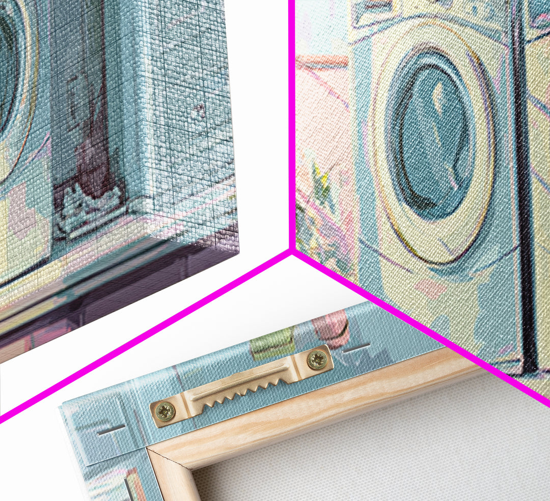 Washing Machine Icon Graphic Without Text Framed Canvas Print, Laundry Room Art, Oil Painting, Living Room Decor, Clean, LRA-3x1-2