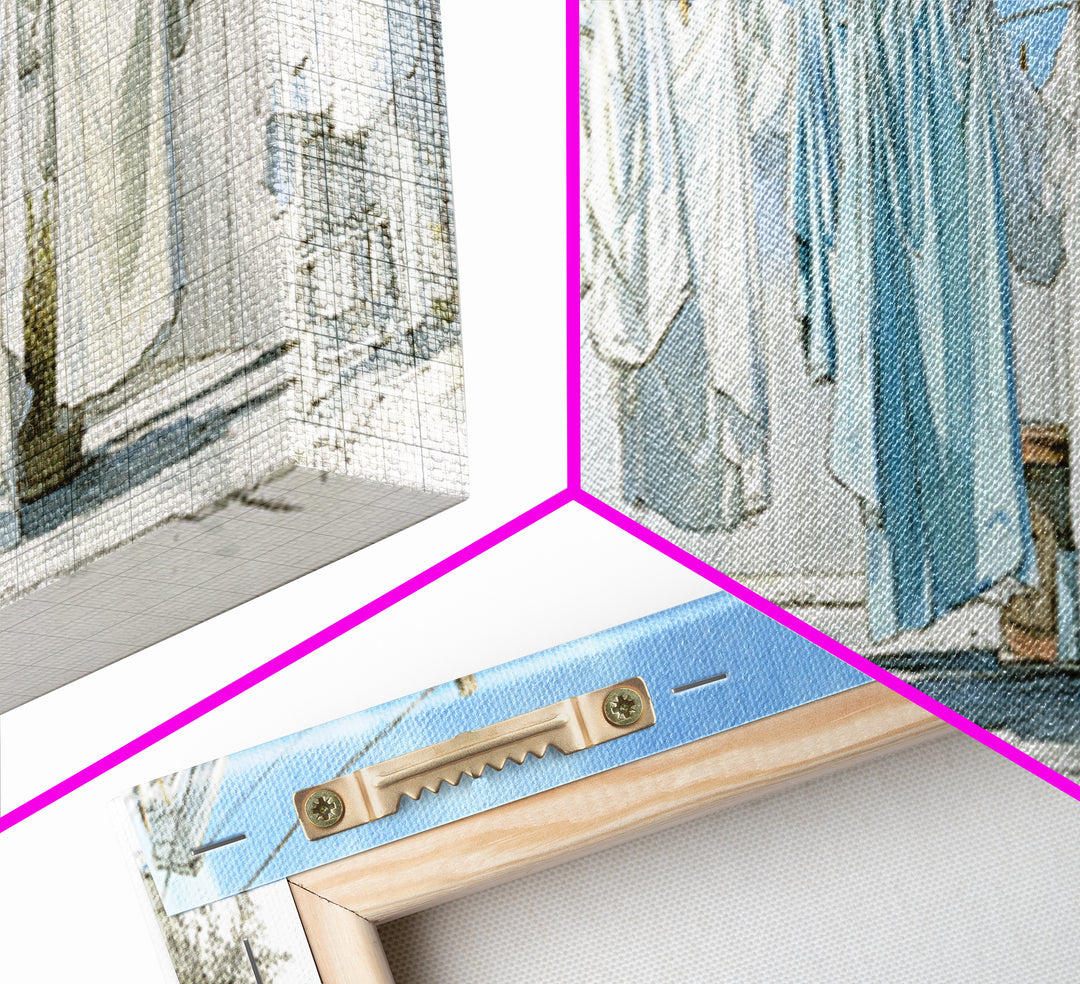 Simple Line Drawing of Hanging Laundry Framed Canvas Print, Laundry Room Art, Textured Painting, Living Room Decor, Clean, LRA-3x1-56