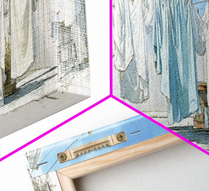 Simple Line Drawing of Hanging Laundry Framed Canvas Print, Laundry Room Art, Textured Painting, Living Room Decor, Clean, LRA-3x1-56