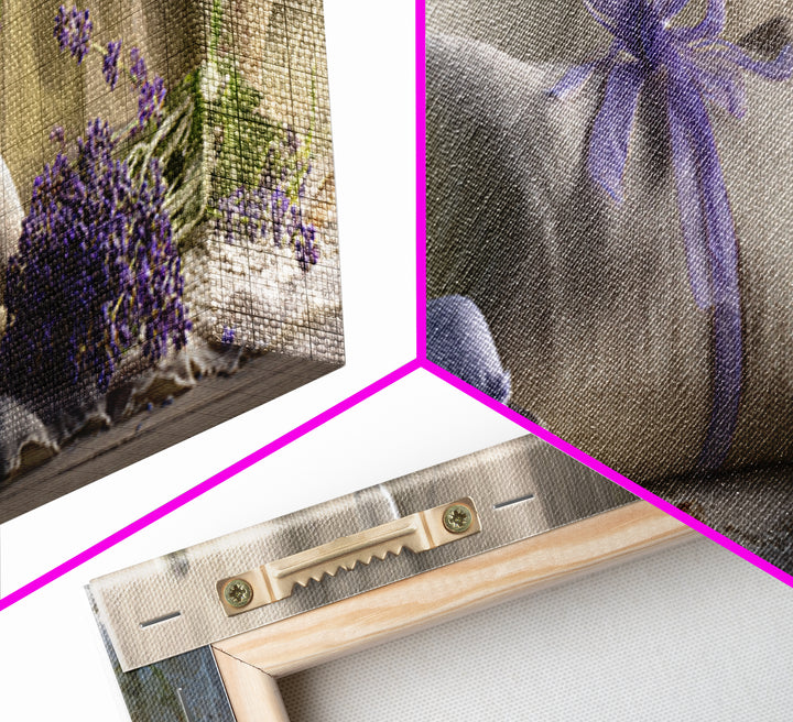 Lavender Sachet and Ribbon Still Life Framed Canvas Print, Laundry Room Art, Printable Art, Living Room Decor, Fine Art, Clean, LRA-3x1-9
