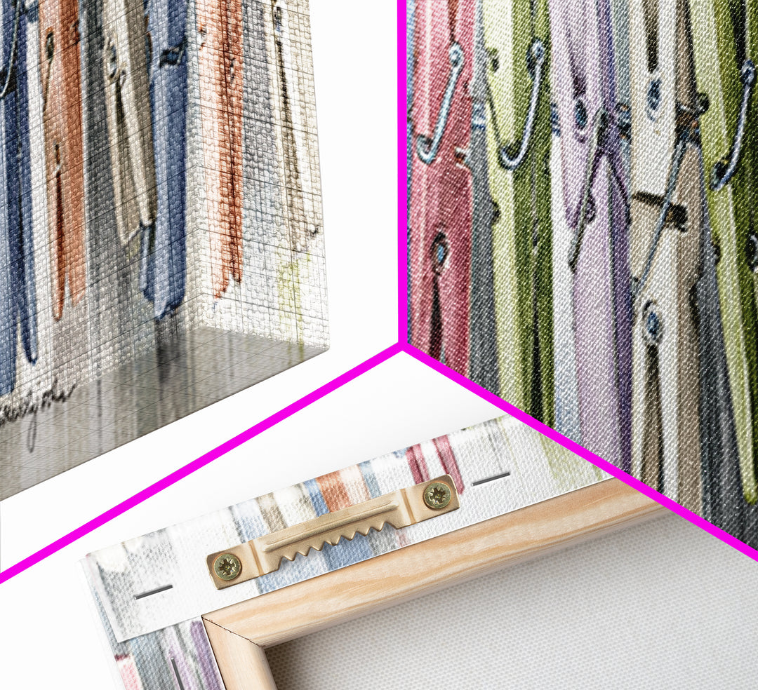 Cheerful Clothespins Arranged as Pattern Canvas Print, Laundry Room Art, Oil Painting, Living Room Decor, Clean, LRA-3x1-92
