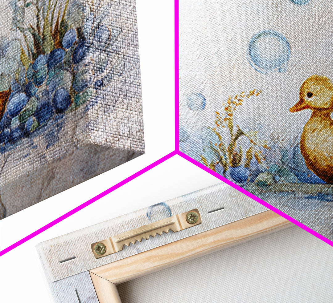 Duck and Bubbles Whimsical Watercolor Framed Canvas Print, Laundry Room Art, Downloadable Art, Living Room Decor, Clean, LRA-3x2-19
