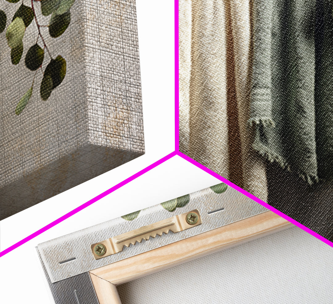 Sunlit White Towels and Eucalyptus Branch Framed Canvas Print, Laundry Room Art, Neutral Decor, Living Room Decor, LRA-3x2-39
