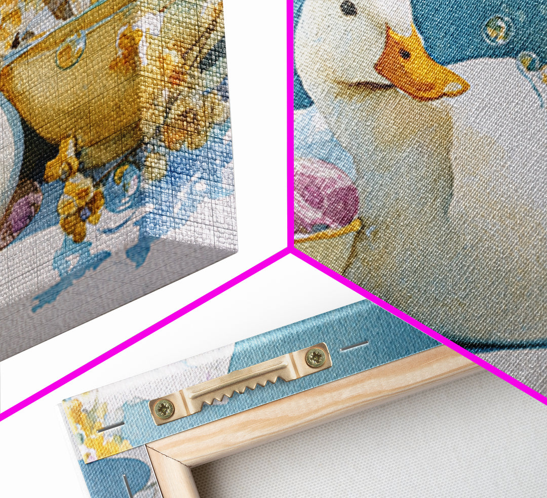 Duck and Bubbles Whimsical Watercolor Canvas Print, Laundry Room Art, Digital Art Print, Living Room Decor, Abstract Art, Clean, LRA-3x2-43