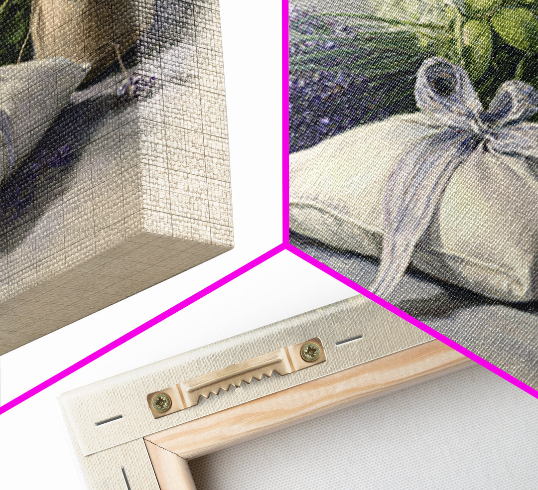 Lavender Sachet and Ribbon Still Life Framed Canvas Print, Laundry Room Art, Downloadable Art, Living Room Decor, Clean, LRA-3x2-45