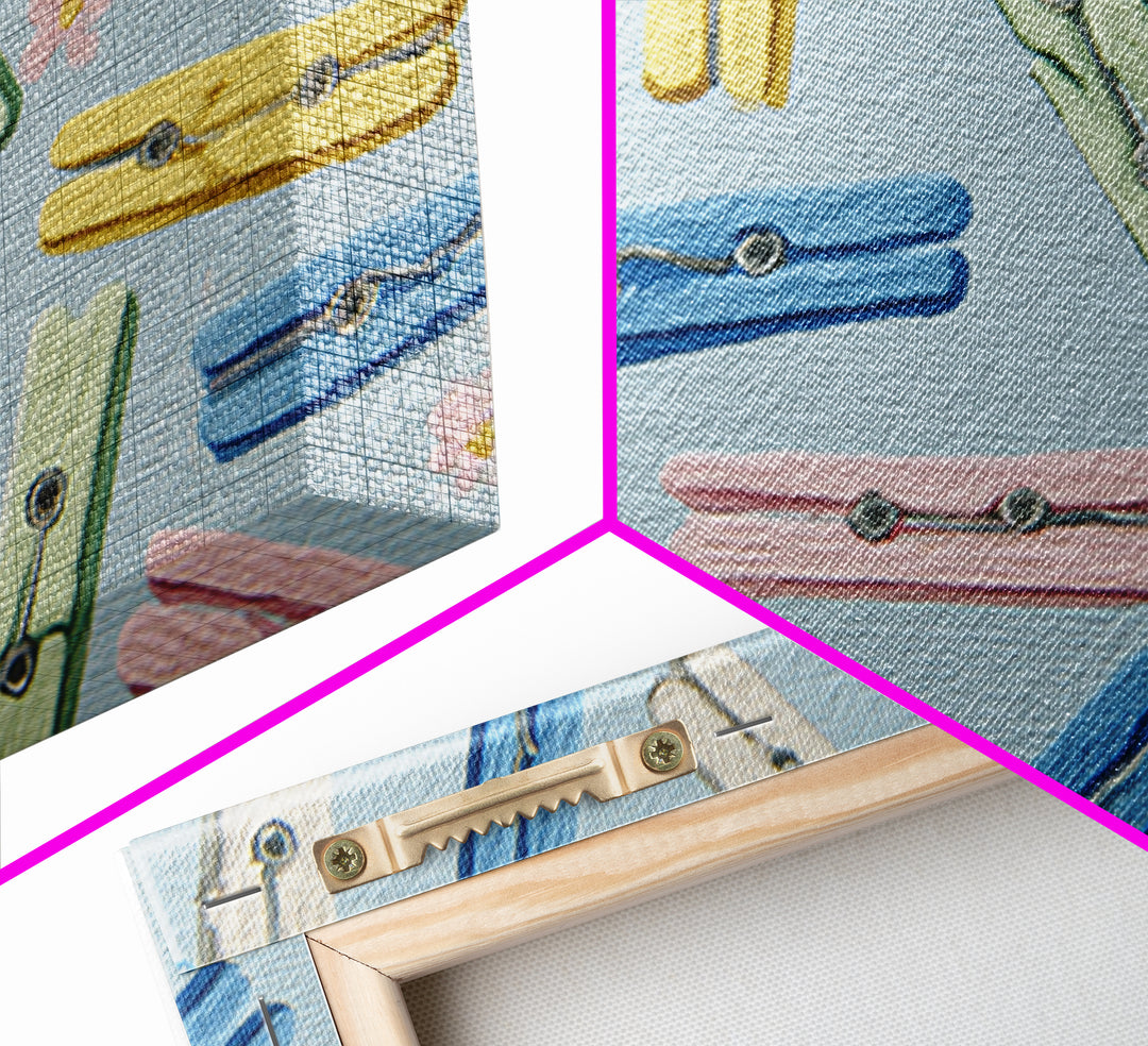 Cheerful Clothespins Arranged as Pattern Canvas Print, Laundry Room Art, Digital Art Print, Living Room Decor, Fine Art, Clean, LRA-3x2-56