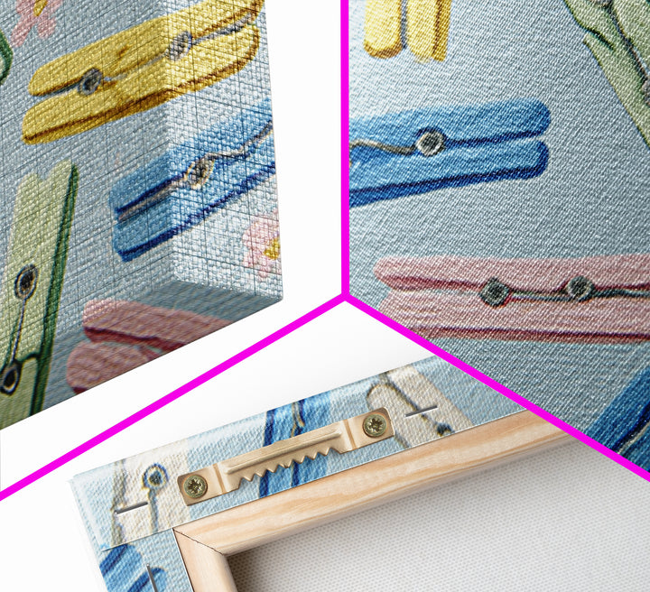 Cheerful Clothespins Arranged as Pattern Canvas Print, Laundry Room Art, Digital Art Print, Living Room Decor, Fine Art, Clean, LRA-3x2-56