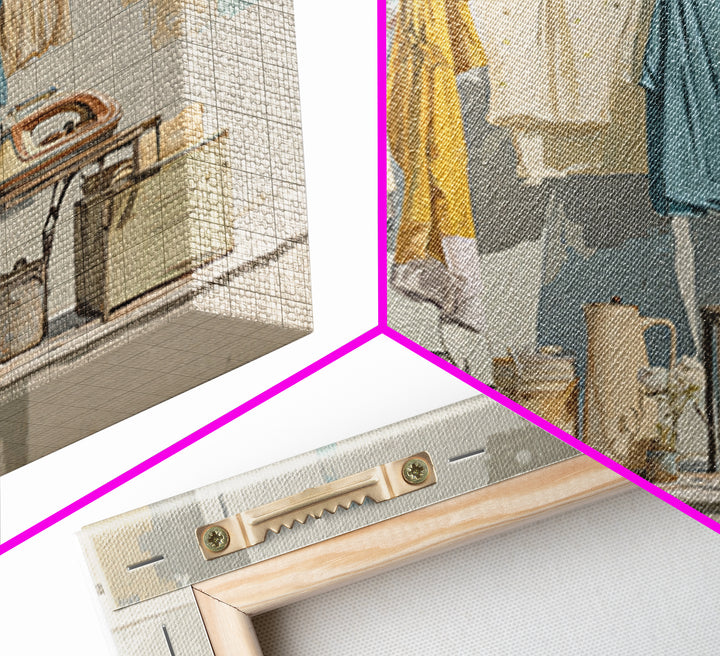 Retro Iron Illustration Canvas Print, Laundry Room Art, Farmhouse Wall Art, Living Room Decor, Oil Painting, Clean, LRA-3x2-61