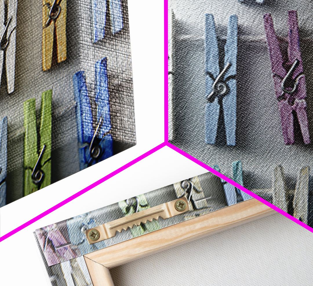 Cheerful Clothespins Arranged as Pattern Canvas Print, Laundry Room Art, Statement Artwork, Living Room Decor, Clean, LRA-3x2-80