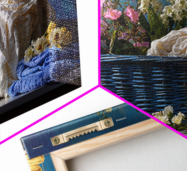 Blue Laundry Basket Framed Canvas Print, Laundry Room Art, Wall Art Print, Living Room Decor, Oil Painting, Clean, LRA-3x2-9