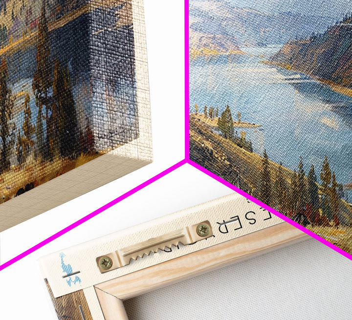 Glendo Reservoir Wyoming Framed Canvas Print, Panoramic Lake House Decor, Wall Art, Travel Poster, Beautiful Lake Painting, Nature Art