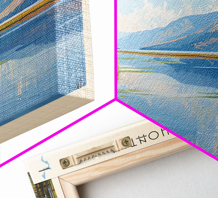 Lake Lahontan Nevada Framed Canvas Print, Lake House Decor, Panoramic Wall Art, Travel Poster, Beautiful Lake Painting, Home Art