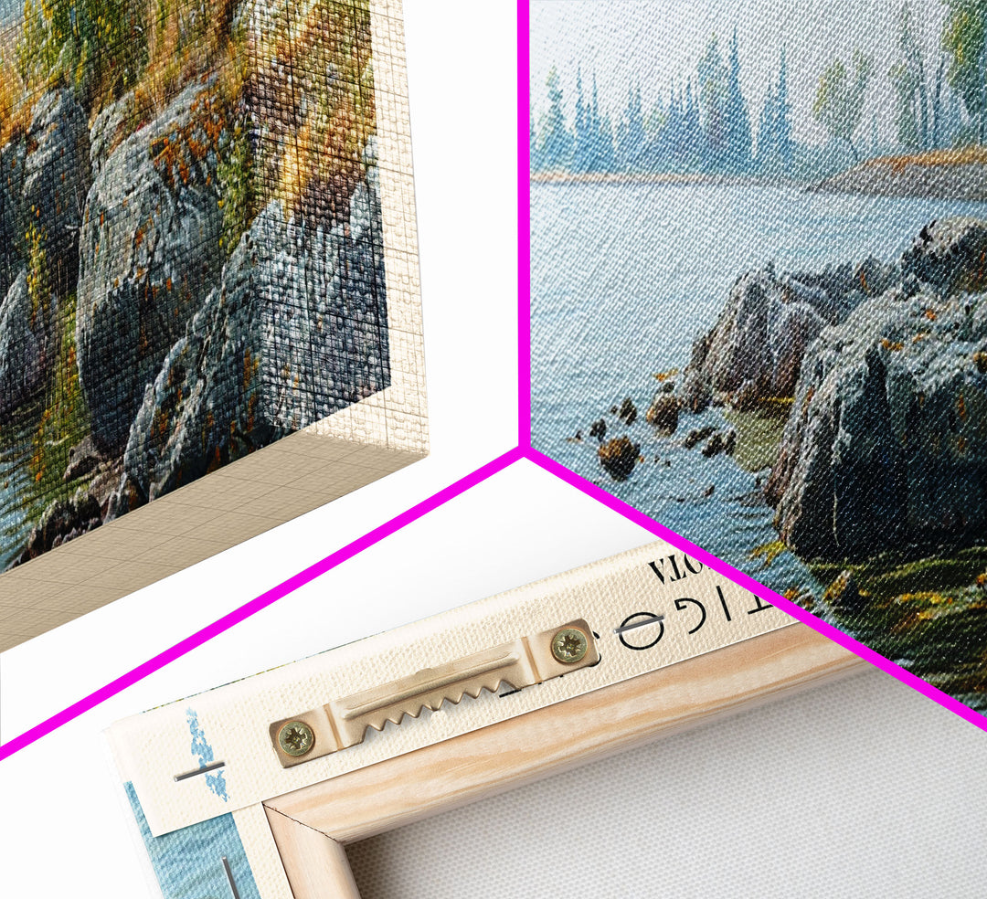 Lake Metigoshe North Dakota Framed Canvas Print, Lake House Decor, Panoramic Wall Art, Travel Poster, Serene Landscape Painting, Living Room Decor