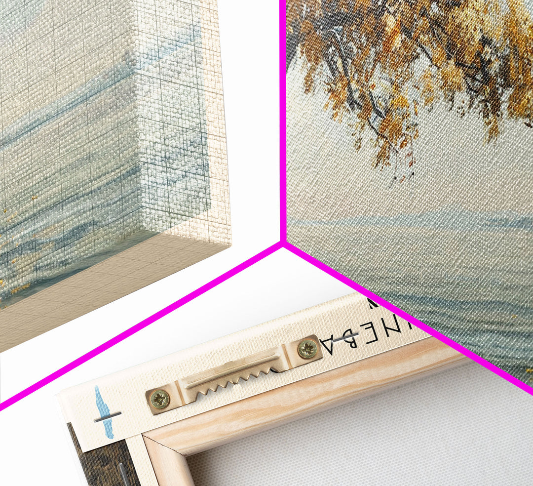 Lake Winnebago Framed Canvas Print, Lake House Decor, Panoramic Wall Art, Travel Poster, Beautiful Landscape Painting, Living Room Decor