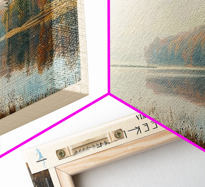 Marsh Creek Lake Pennsylvania Framed Canvas Print, Lake House Decor, Panoramic Wall Art, Travel Poster, Landscape Painting, Modern Art