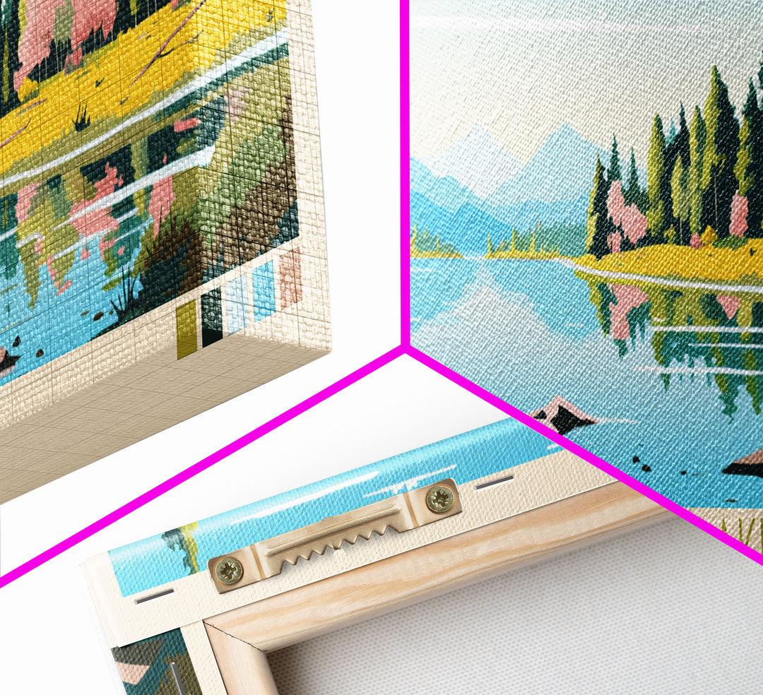 Big Trout Lake Ontario Framed Canvas Print, Panoramic Travel Poster, Midcentury Modern Wall Art, Pop Art, Nature Living Room Art, Lake House Decor