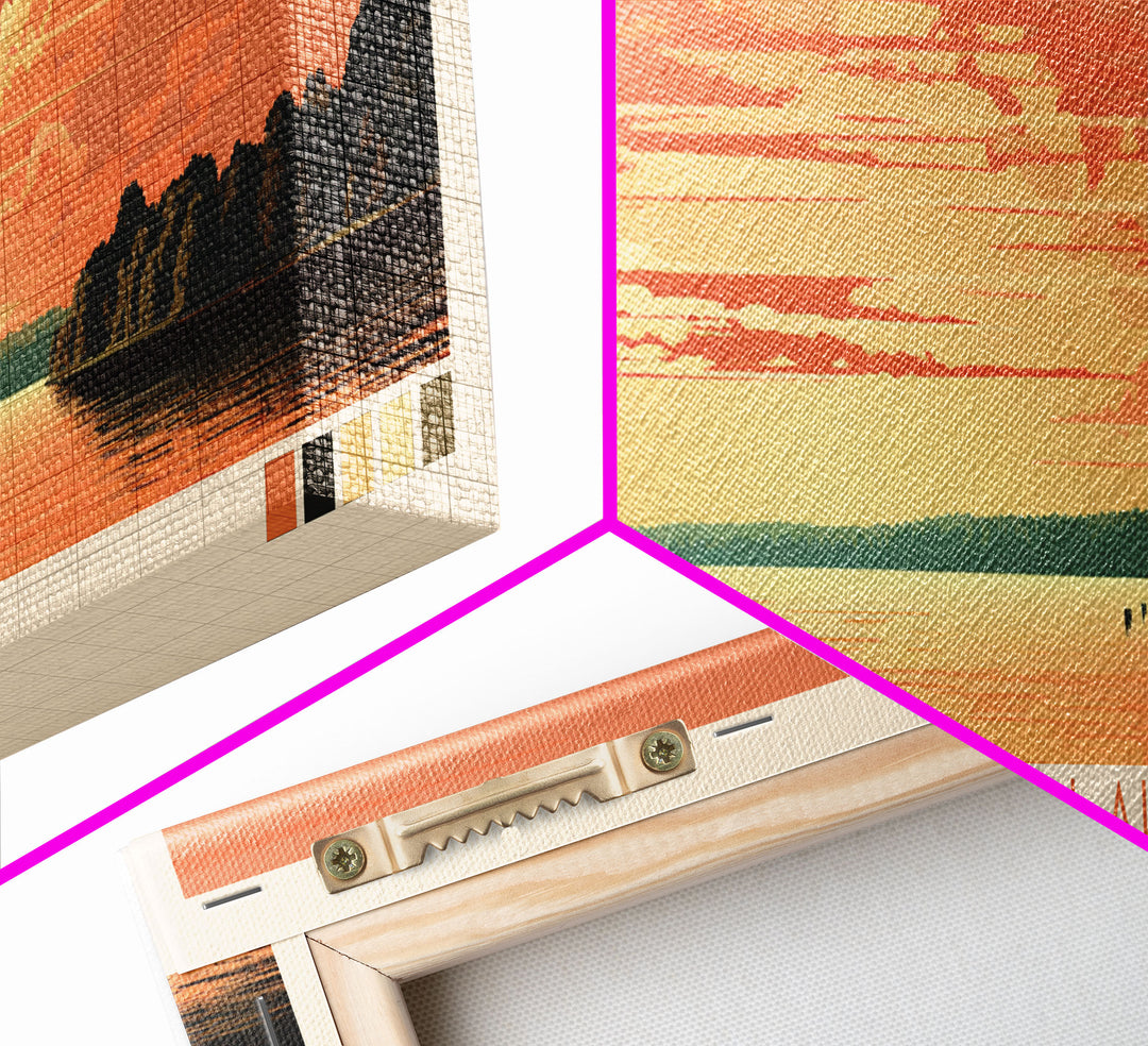 Cedar Creek Lake Kentucky Framed Canvas Print, Midcentury Modern Panoramic Wall Art, Living Room Decor, Pop Art, Travel Poster Art, Scenic Nature Painting, Lake House Decor