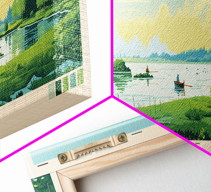 Irish Lake Indiana Framed Canvas Print, Panoramic Art, Midcentury Modern, Pop Art, Living Room Wall Art, Travel Poster, Lake House Decor