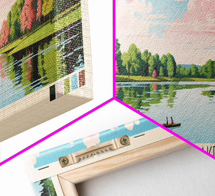Lake Burntside Framed Canvas Print, Panoramic Art, Midcentury Modern, Pop Art, Living Room Wall Art, Travel Poster, Lake House Decor