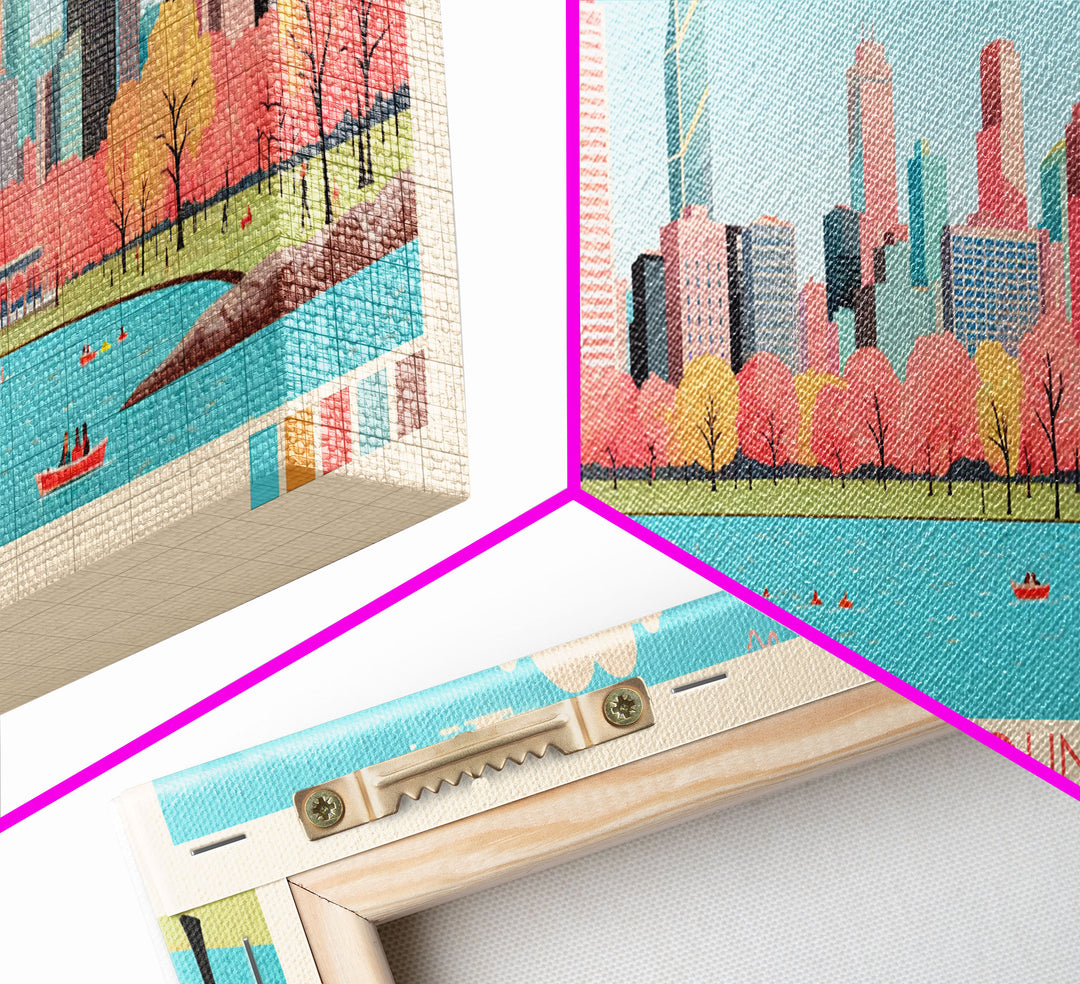 Lake Calhoun Minnesota Framed Canvas Print, Panoramic Wall Art, Midcentury Modern, Pop Art, Bedroom Decor, Travel Poster, Living Room Art