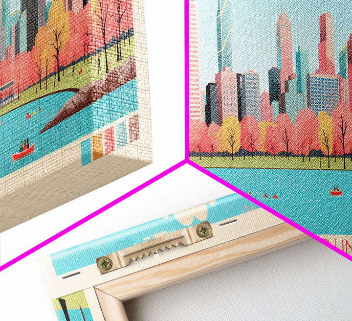 Lake Calhoun Minnesota Framed Canvas Print, Panoramic Wall Art, Midcentury Modern, Pop Art, Bedroom Decor, Travel Poster, Living Room Art
