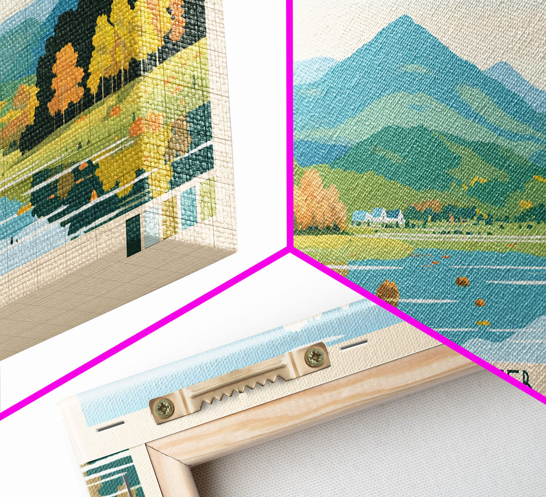 Lake Habeeb Maryland Framed Canvas Print, Panoramic Wall Art, Midcentury Modern, Pop Art, Living Room Decor, Travel Poster, Lake House Art