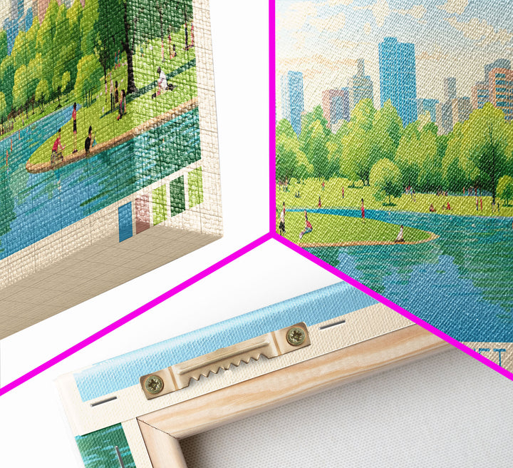 Lake Harriet Minneapolis Framed Canvas Print, Panoramic Wall Art, Midcentury Modern, Pop Art, Lake House Decor, Travel Poster, Living Room Art