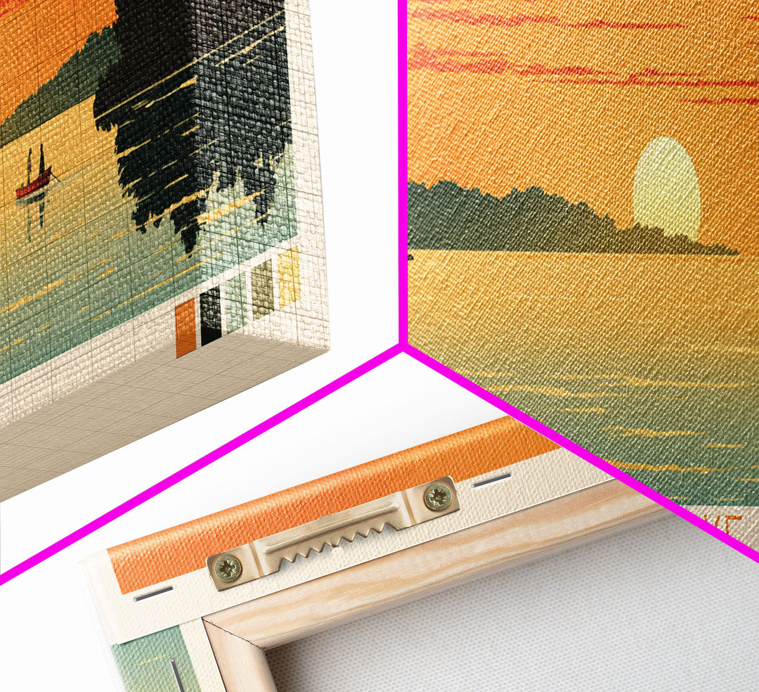 Lake Kinkaid Illinois Framed Canvas Print, Panoramic Wall Art, Midcentury Modern, Pop Art, Lake House Decor, Travel Poster, Bedroom Art