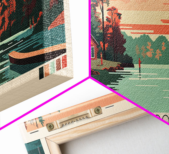Lake Needwood Maryland Framed Canvas Print, Panoramic Wall Art, Midcentury Modern, Pop Art, Bedroom Art, Travel Poster, Lake House Decor