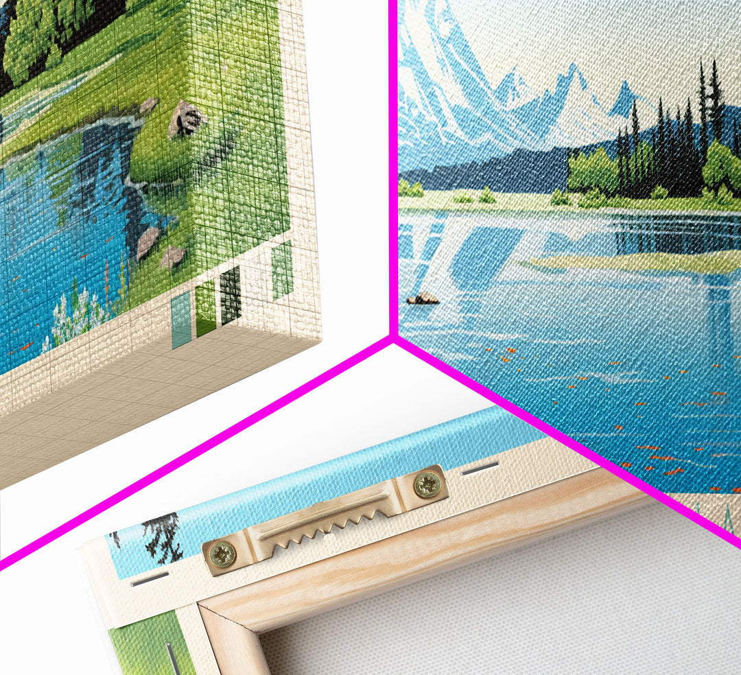 Lower Slide Lake, Wyoming Panoramic Wall Art Framed Canvas Print, Midcentury Modern, Pop Art, Home Decor, Travel Poster, Living Room Art