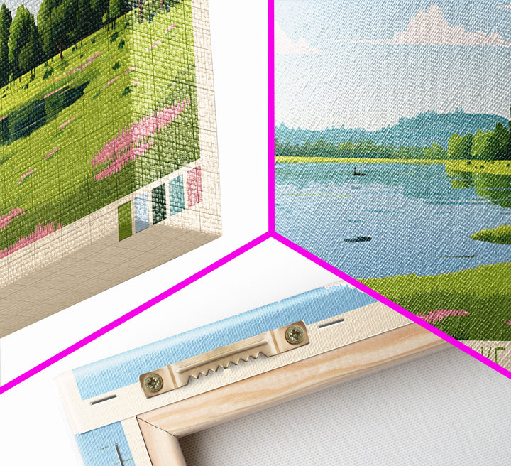 Malvern Lake, Kansas Panoramic Wall Art Framed Canvas Print, Midcentury Modern, Pop Art, Home Decor, Travel Poster, Living Room Art