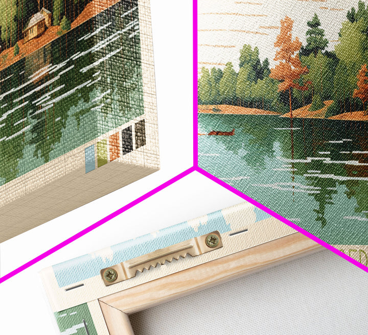 Monksville Reservoir, New Jersey Framed Canvas Print, Panoramic Wall Art, Midcentury Modern, Pop Art, Home Decor, Travel Poster, Living Room Art