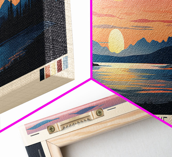 Sevier Lake, Utah Framed Canvas Print, Panoramic Travel Poster, Midcentury Modern Art, Home Decor, Pop Art, Wall Decoration