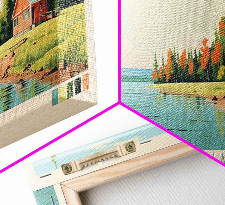 Turkey Creek Lake, Ohio Framed Canvas Print, Lake House Decor, Midcentury Modern Art, Pop Art, Travel Poster, Living Room Wall Art