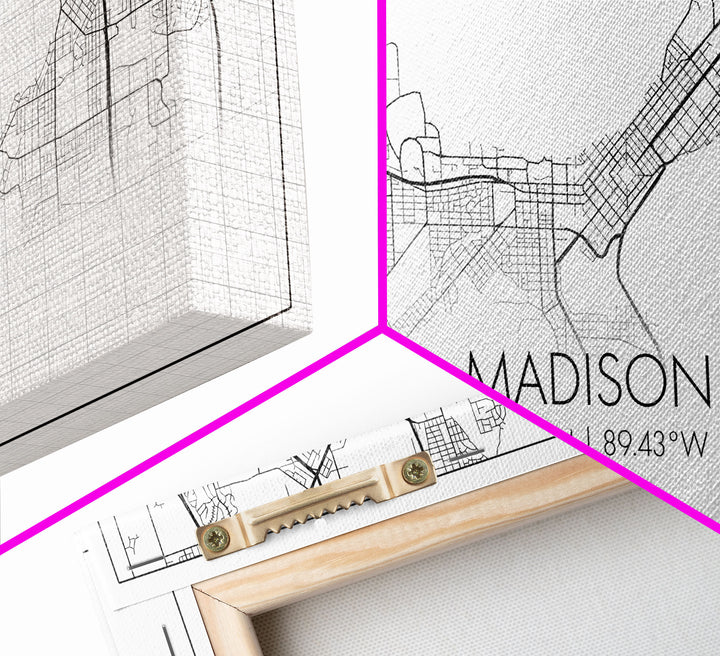 Madison City Map, Wisconsin Map, Map Art, Modern Art, Wall Art, Canvas Art, Unique Gifts, Large Wall Art, College Décor, Room Décor, Prints