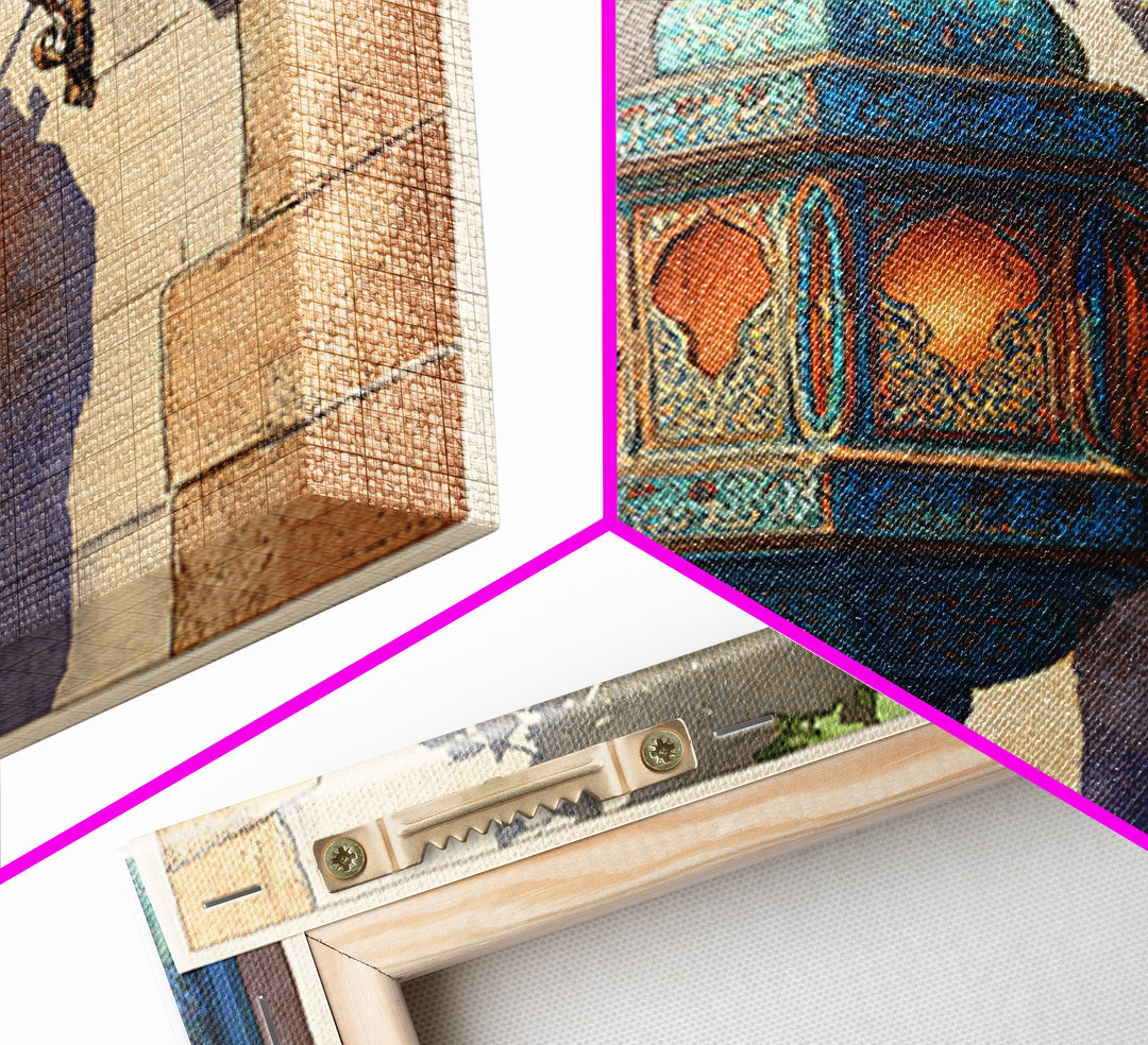 Moroccan Influenced Lantern Framed Canvas Print, Mediterranean Art, Living Room Art, Living Room Decor, Abstract Art, Azure, MAR-1x1-57