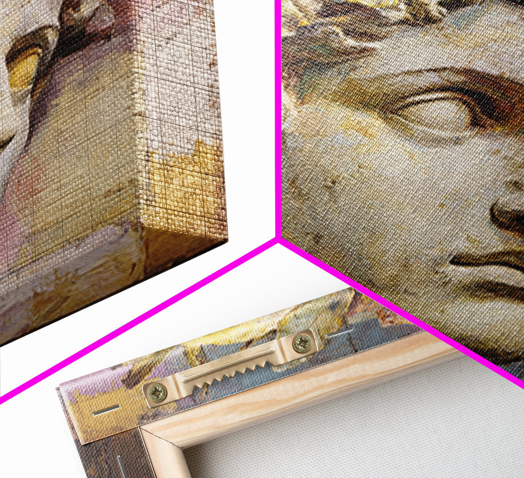 Roman Statue Bust Framed Canvas Print, Mediterranean Art, Coastal Decor, Living Room Decor, Fine Art, Azure, Wall Decor, MAR-1x1-70
