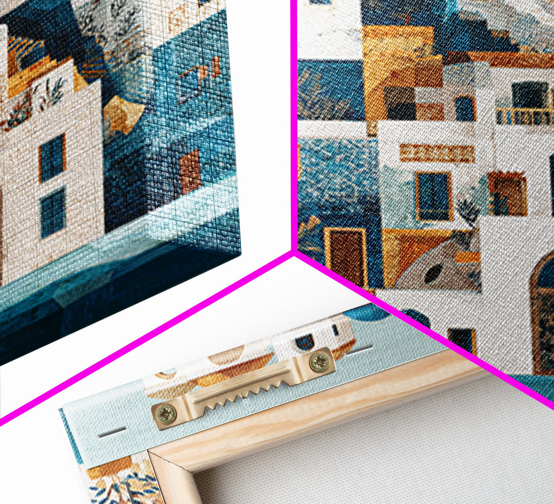 Greek Island White Buildings Above Blue Sea Canvas Print, Mediterranean Art, Neutral Decor, Living Room Decor, Azure, MAR-1x1-73