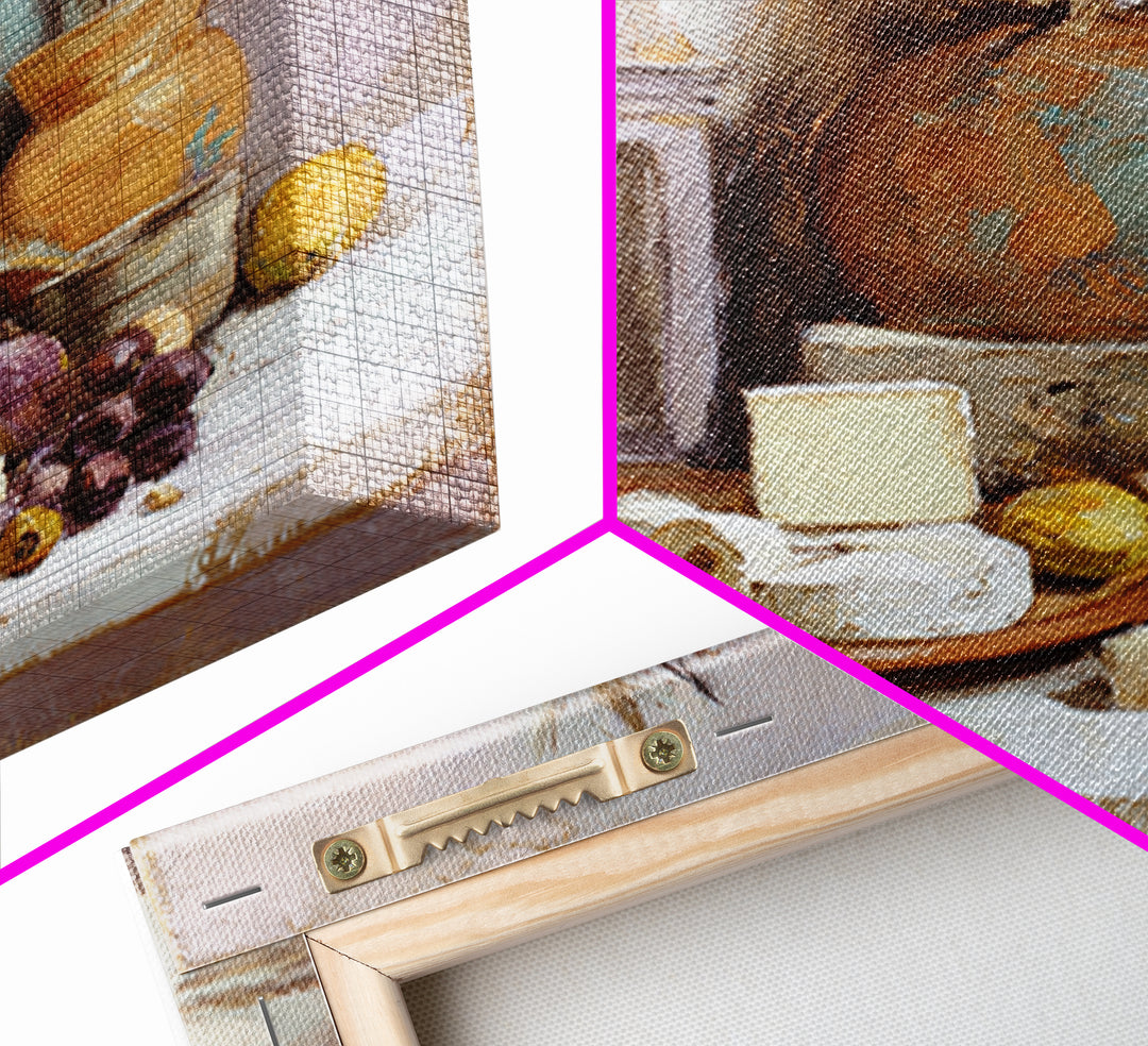 Figs Olives and Cheese Still Life Framed Canvas Print, Mediterranean Art, Wall Decor, Living Room Decor, Fine Art, Azure, MAR-1x1-80