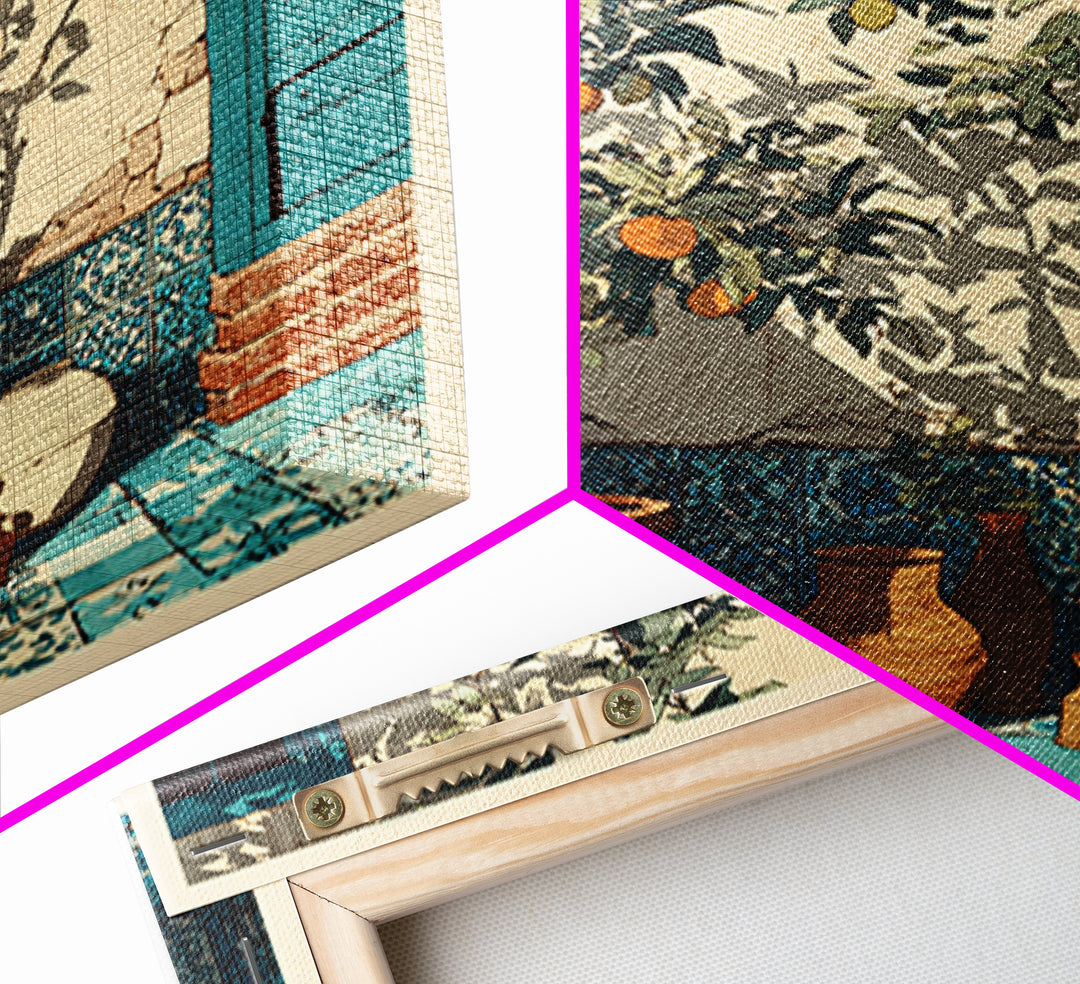 Citrus Tree in Clay Pot Canvas Print, Mediterranean Art, Coastal Wall Decor, Living Room Decor, Oil Painting, Azure, MAR-1x1-82