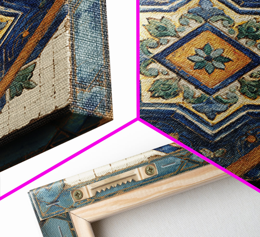 Spanish Tile Ornament Framed Canvas Print, Mediterranean Art, Art Print, Living Room Decor, Fine Art, Azure, Digital Print, MAR-1x1-88