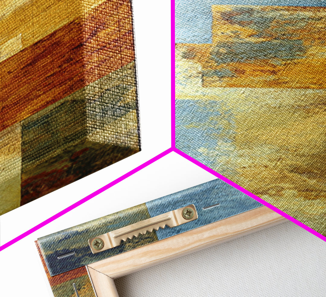 Warm Terra Cotta Abstract Landscape Framed Canvas Print, Mediterranean Art, Gallery Wall Art, Living Room Decor, Azure, MAR-1x3-50