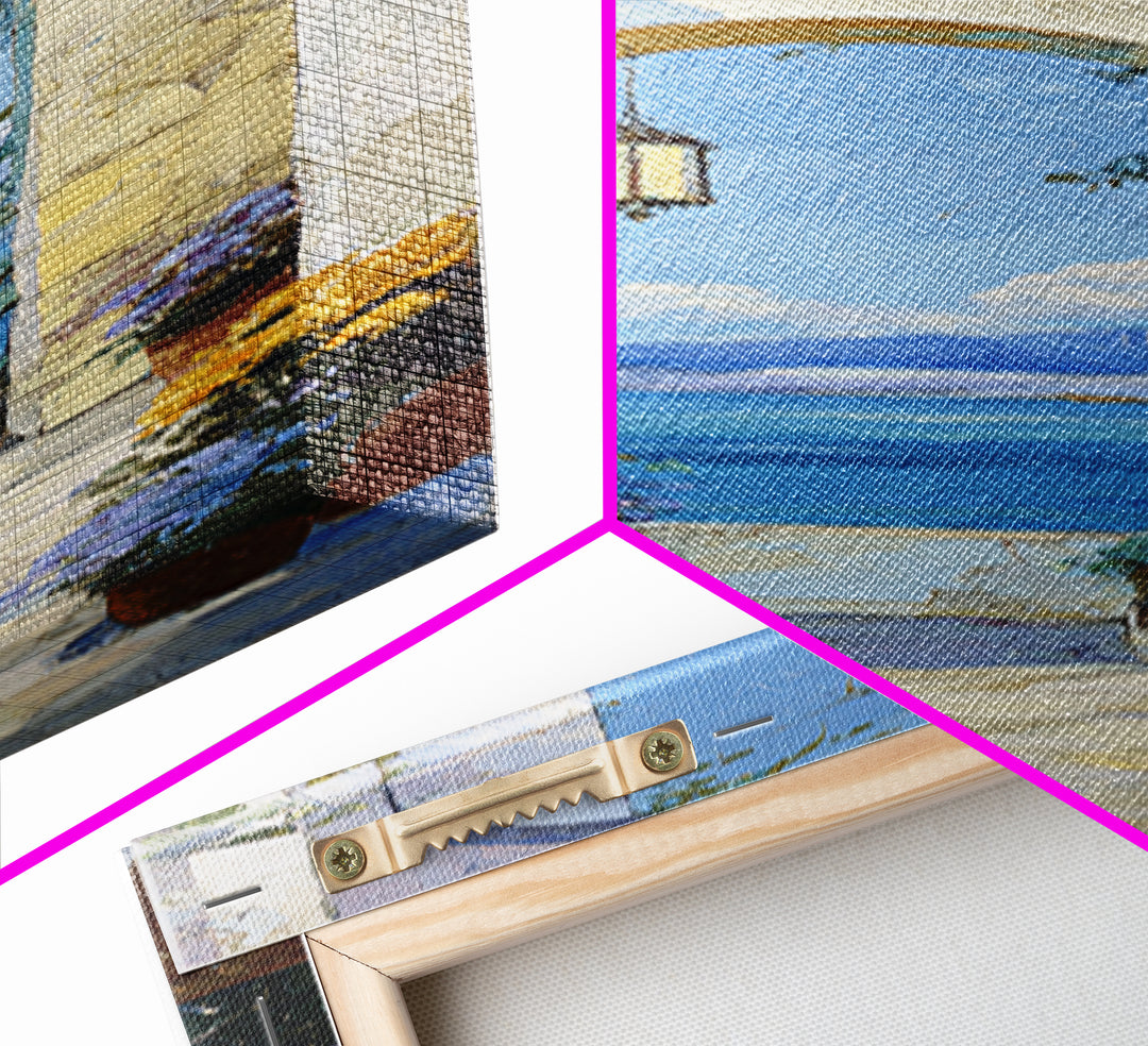 Mediterranean Arch Framing Ocean Horizon Canvas Print, Mediterranean Art, Modern Wall Art, Living Room Decor, Azure, MAR-1x3-87
